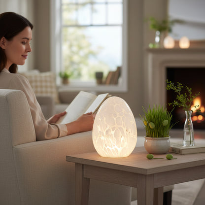 Szklane jajo lampion pisanka LED XXL białe wielkanocna figurka