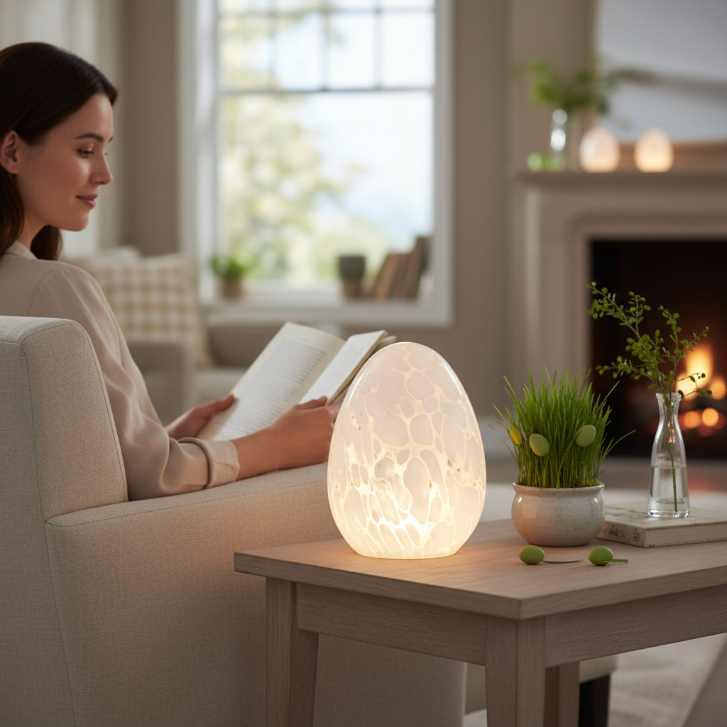 Szklane jajo lampion pisanka LED XXL białe wielkanocna figurka