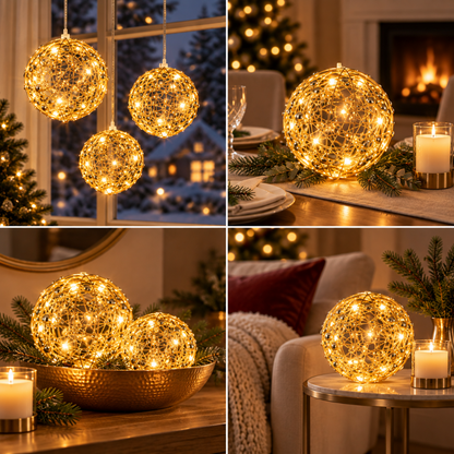 Ozdoba świąteczna złota Kula Led dekoracja na Boże Narodzenie lampion 15cm