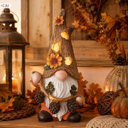 dekoracja figurka jesienna skrzat lampion LED dynia szyszki gnom 38 cm duża