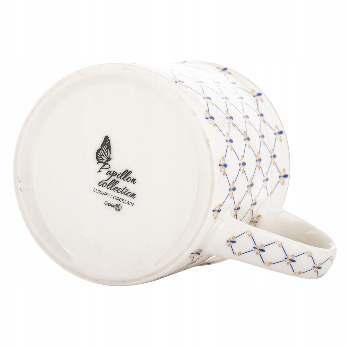 Kubek Porcelanowy w Ozdobnym Pudełku niebieski biały na prezent 380 ml