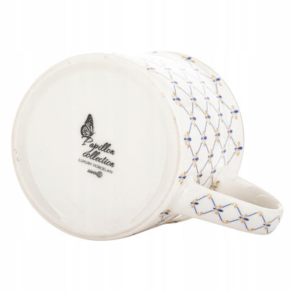 Kubek Porcelanowy w Ozdobnym Pudełku niebieski biały na prezent 380 ml