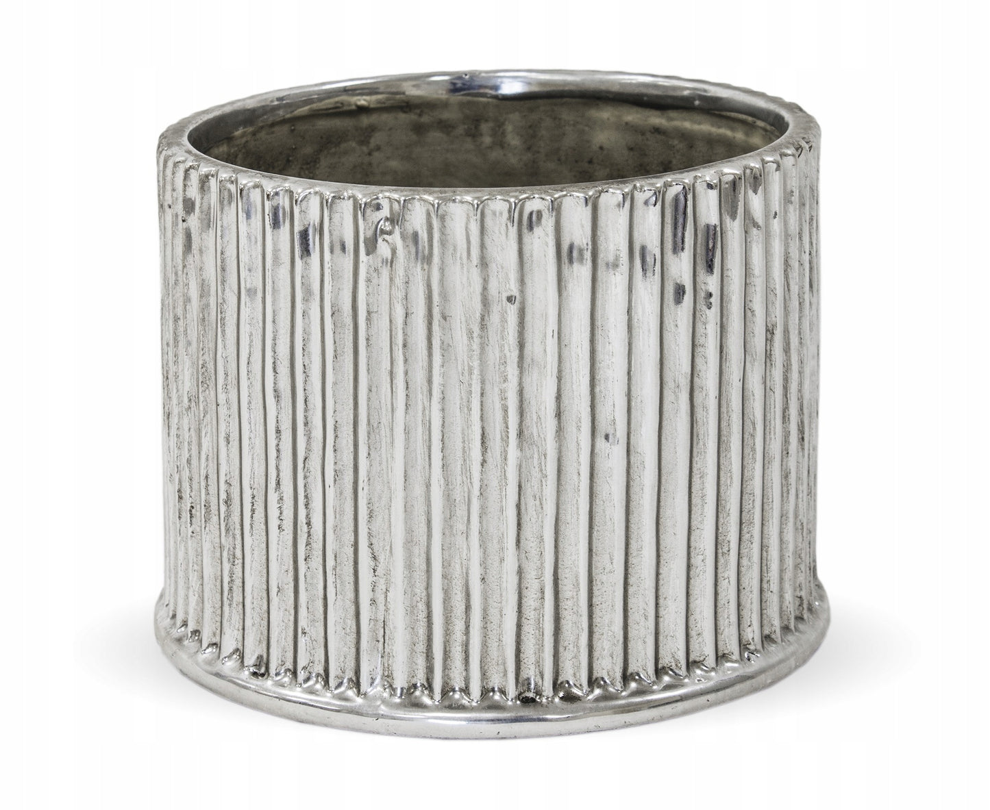 Osłonka ceramiczna srebrna doniczka okrągła średnia 15x16x16