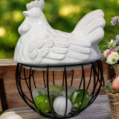 Figurka wielkanocna ceramika kura 27 cm koszyk wielkanocny dekoracyjny