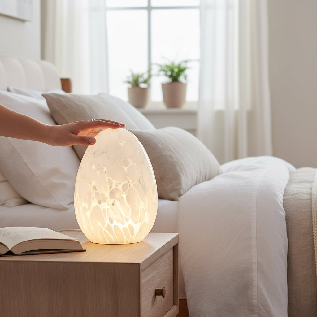 Szklane jajo lampion pisanka LED XXL białe wielkanocna figurka