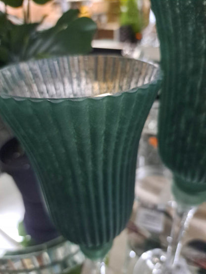 Świecznik matowy szklany butelkowa zieleń 35cm