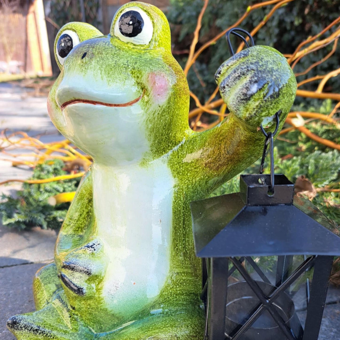 Figurka ogrodowa żaba z lampionem żabka 22 cm dekoracyjna