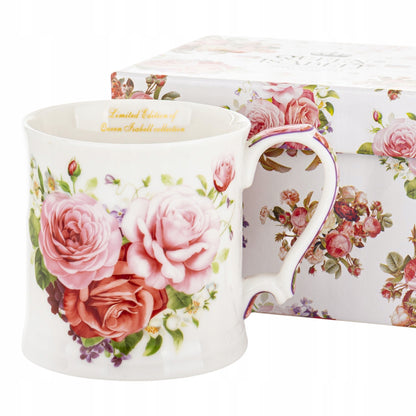Kubek porcelanowy w róże 360 ml kwiatowy Prezent w pudełku na herbate 360ml