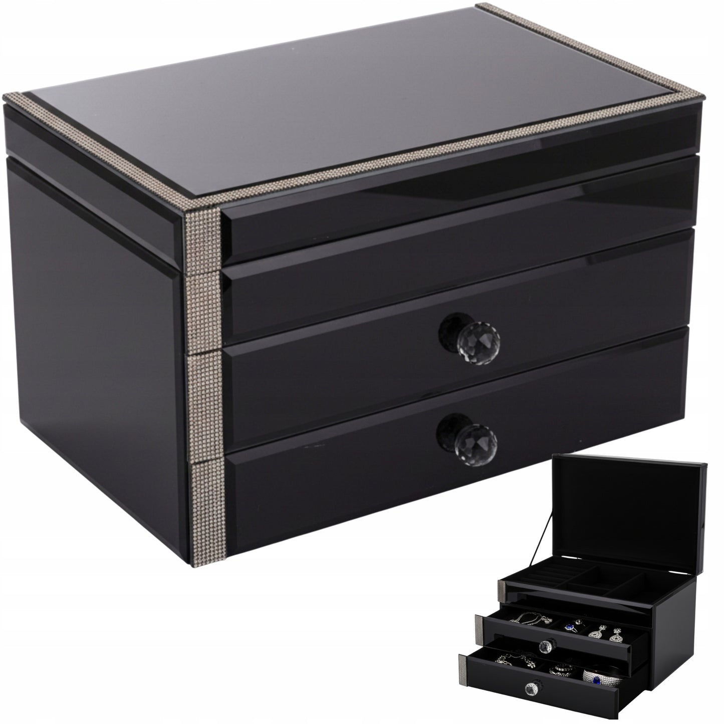 Szkatułka na biżuterię szklana premium z szufladkami pudełko organizer
