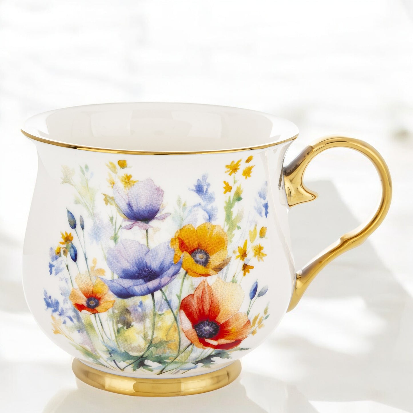Porcelanowy duży kubek w kwiaty filiżanka do kawy herbaty 450 ml w pudełku