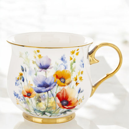 Porcelanowy duży kubek w kwiaty filiżanka do kawy herbaty 450 ml w pudełku