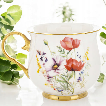 Porcelanowy duży kubek w kwiaty filiżanka do kawy herbaty 450 ml w pudełku