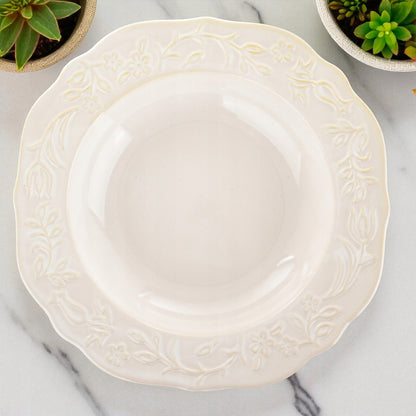 Talerz obiadowy głęboki porcelanowy 23cm kremowy zdobiony Sarmatia