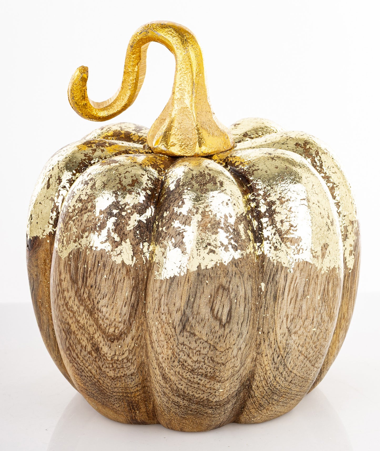 Ozdoba jesienna dynia drewniana brązowo-złota 14,5x11,5x11,5 cm