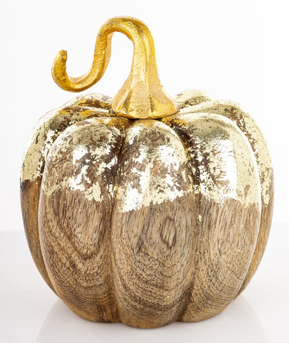 Ozdoba jesienna dynia drewniana brązowo-złota 14,5x11,5x11,5 cm