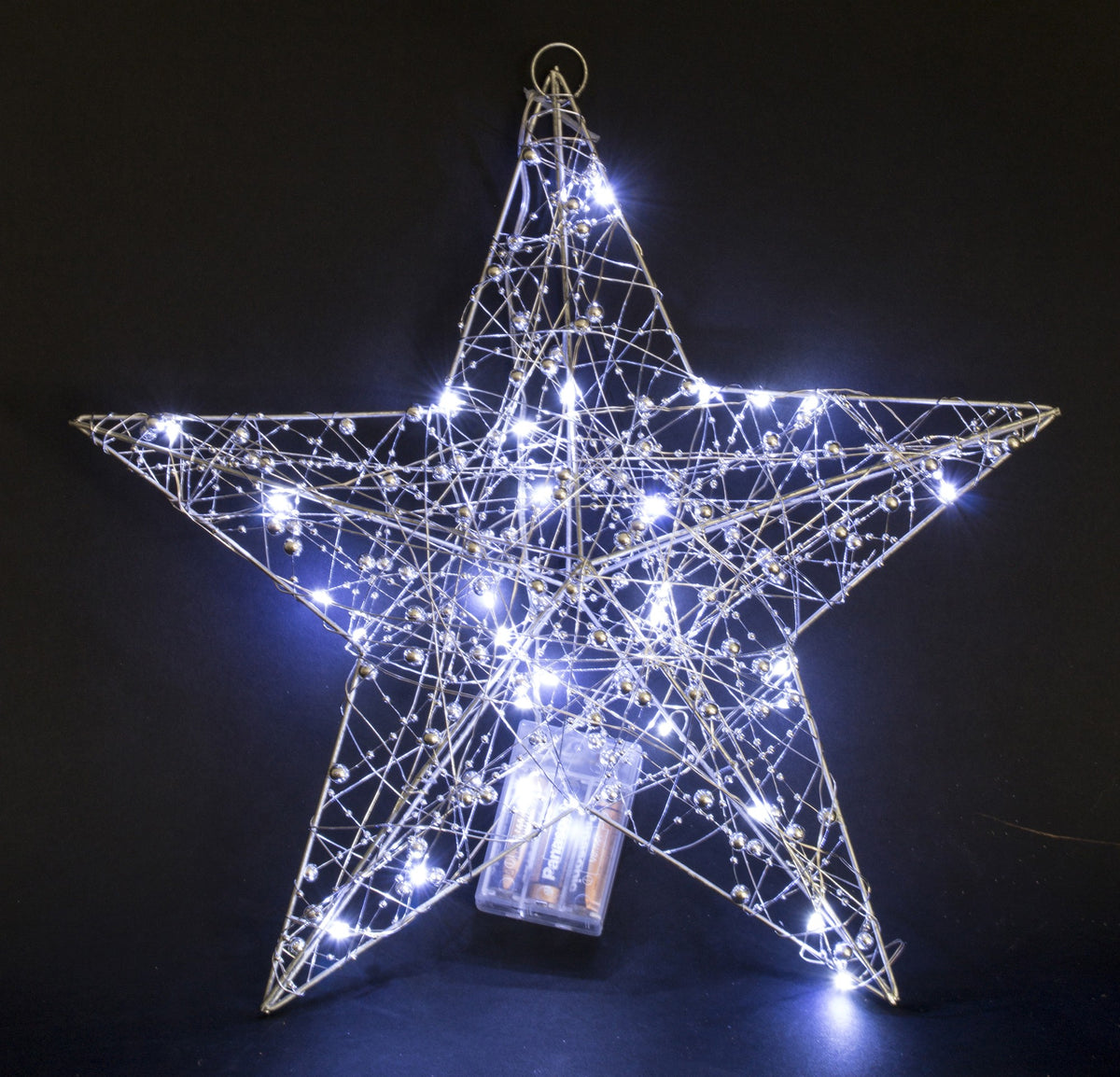 Ozdoba gwiazda LED metalowa srebrna 40x40x9 cm
