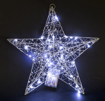 Ozdoba gwiazda LED metalowa srebrna 40x40x9 cm