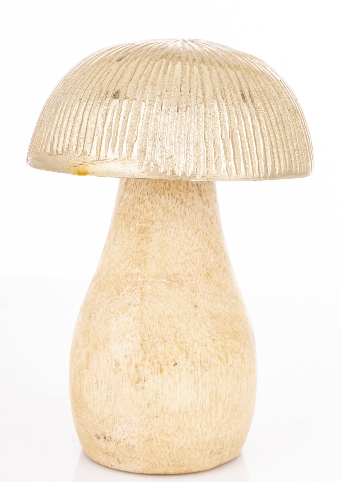 Figurka dekoracyjna grzyb drewniano-metalowa brązowo-złota 13x9x9 cm