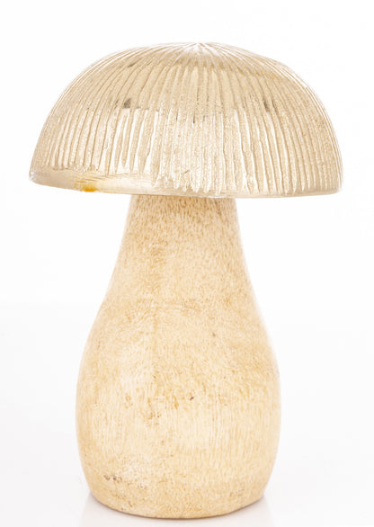 Figurka dekoracyjna grzyb drewniano-metalowa brązowo-złota 13x9x9 cm