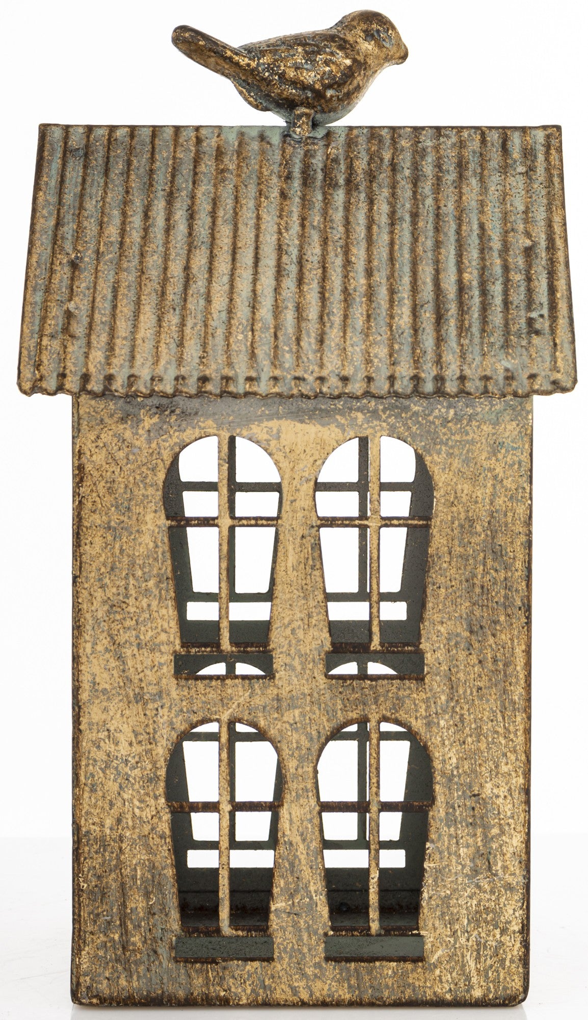 Figurka świąteczna Dekoracja Metalowa Domek złoty 23x12x12