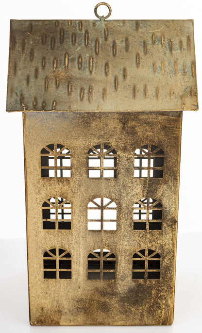 Figurka świąteczna Dekoracja Metalowa Domek złoty 33x18x15