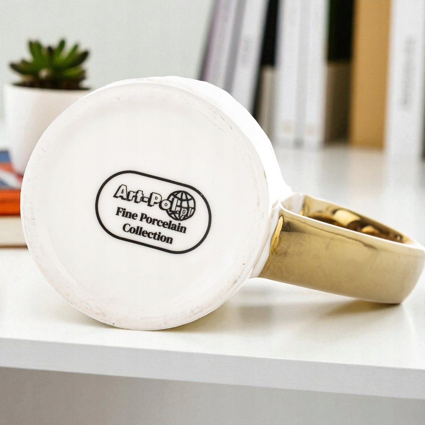 Duży ozdobny Kubek w pudełku na prezent biało złoty porcelanowy 450 ml XXL