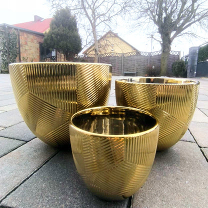 Doniczka złota Osłonka 18 cm ceramika glamour ryflowana