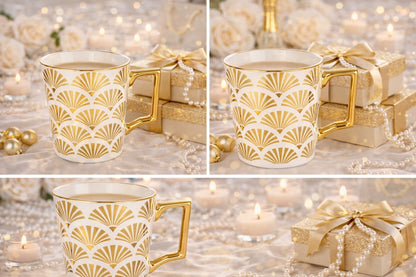 Porcelanowy Kubek elegancki złote ucho 310ml gustowny na prezent