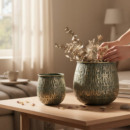 Osłonka dekoracyjna komplet 2 szt metalowa złoty, zielony