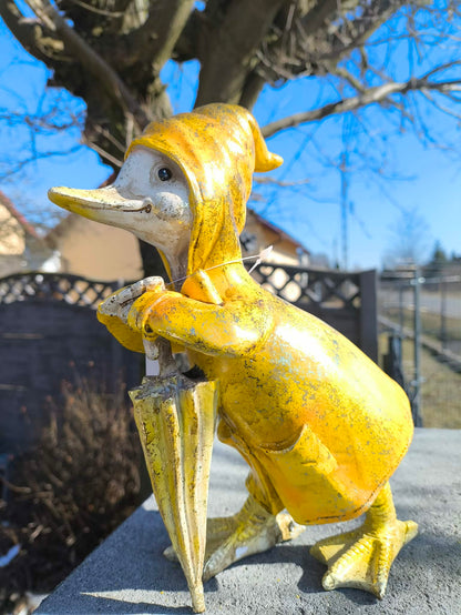 Dekoracyjna figurka kaczka z parasolką ozdoba ogrodowa, taras, dom, balkon