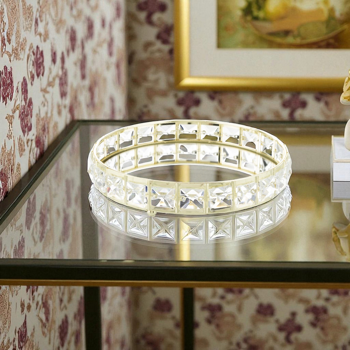 Taca lustrzana złota lustro podstawka na świece perfumy ozdoba glamour 21cm