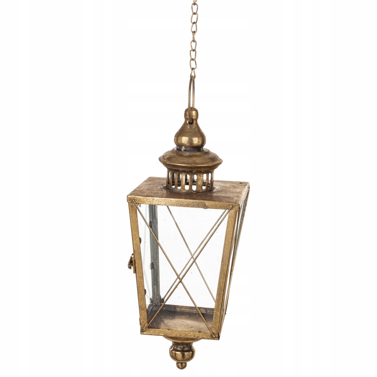 Metalowy lampion złoty wiszący szklany latarnia złota retro dekoracja hak