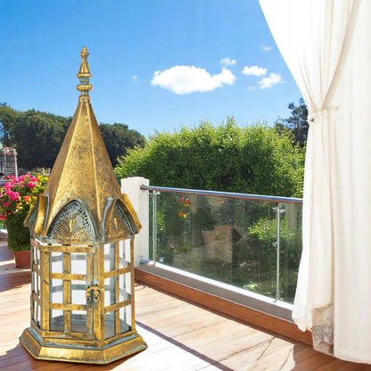 Lampion metalowy duży 50 cm złoty stylowy latarenka Świecznik