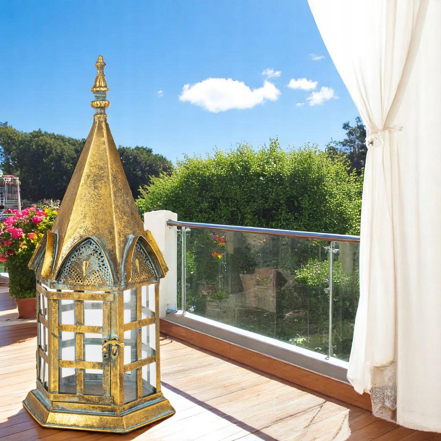 Lampion metalowy duży 50 cm złoty stylowy latarenka Świecznik