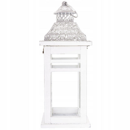Stylowy rustykalny drewniany lampion biały świecznik duża latarnia 38cm