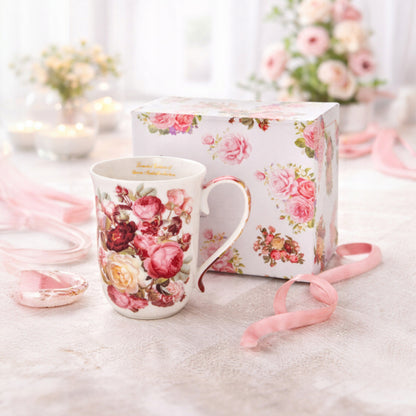 Kubek Porcelanowy w Róże 400 ml Kwiaty Romantyczny Prezent Dzien kobiet