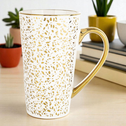 Duży ozdobny Kubek w pudełku na prezent biało złoty porcelanowy 450 ml XXL
