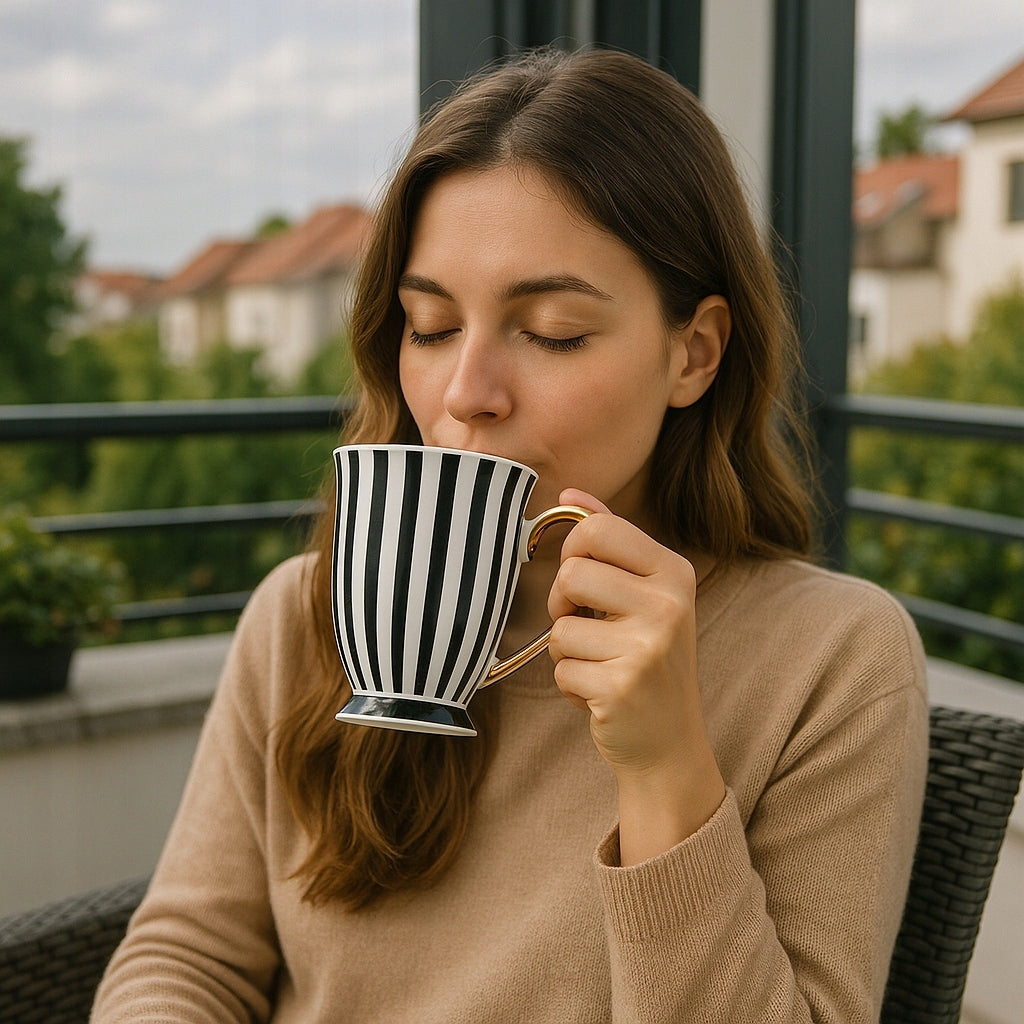 Porcelanowy kubek w pudełku na prezent czarno biało złoty