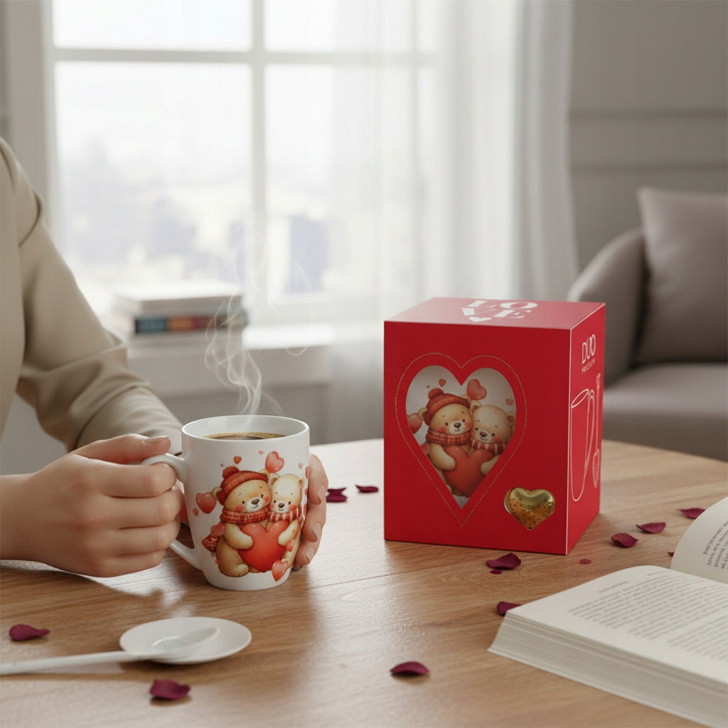 Kubek z zaparzaczem Serce 360 ml Misie z Sercami Porcelana Prezent