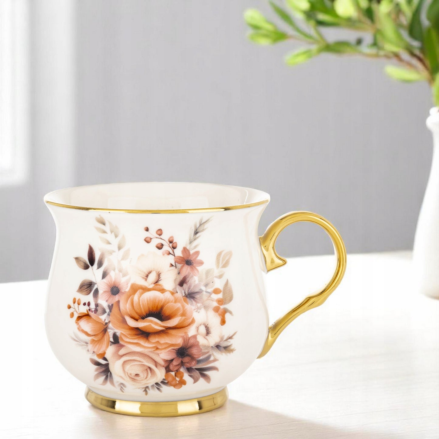 Kubek w pudełku porcelana 450 ml filiżanka wzór w kwiaty prezentowy