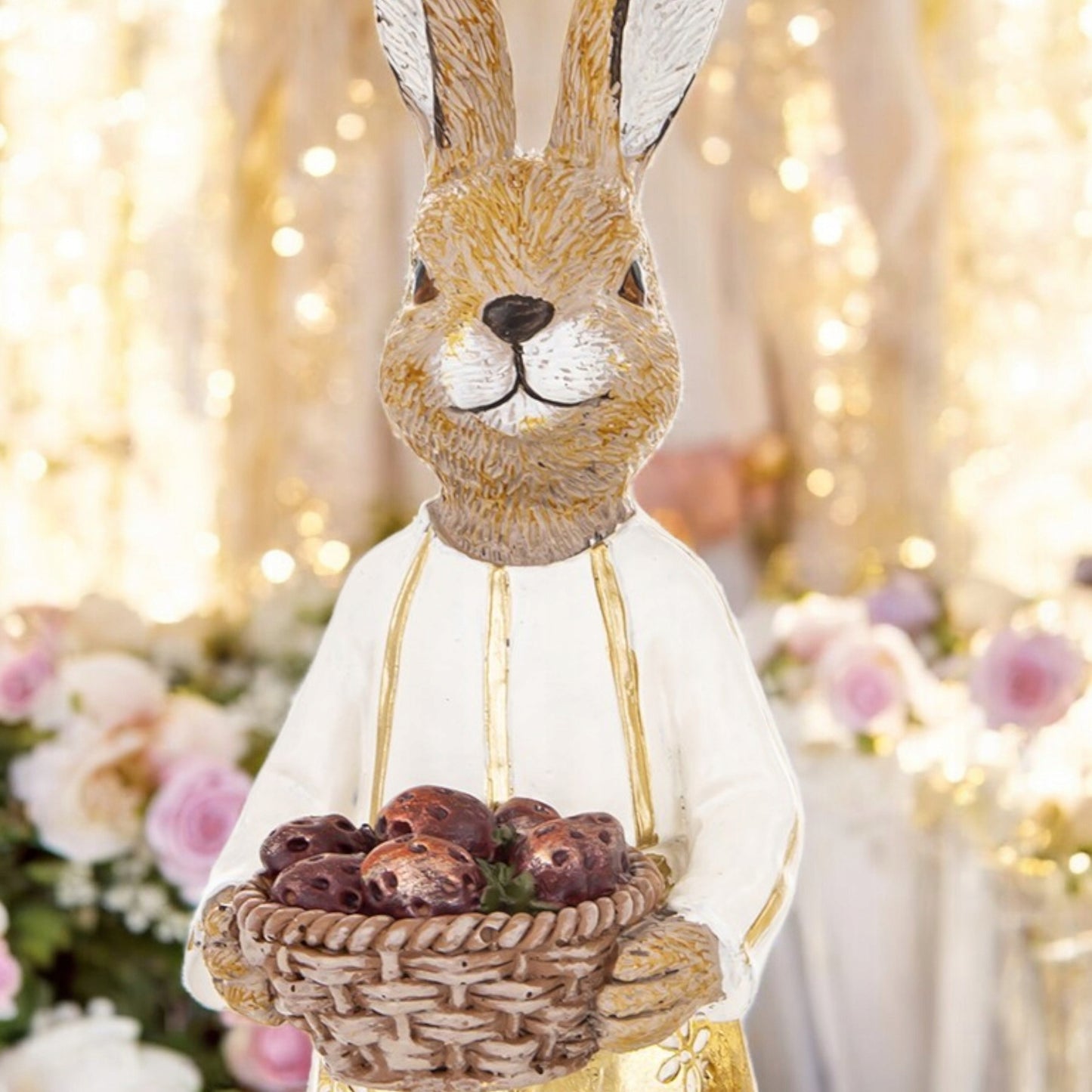 Figurka wielkanocna Królik Zając z koszykiem 25 cm Pani Królikowa