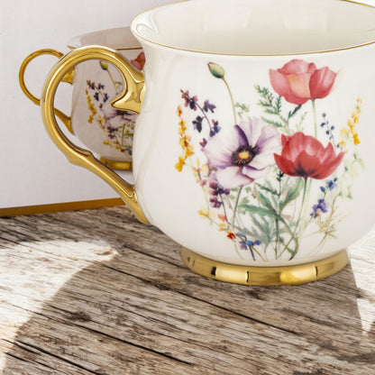 Porcelanowy duży kubek w kwiaty filiżanka do kawy herbaty 450 ml w pudełku