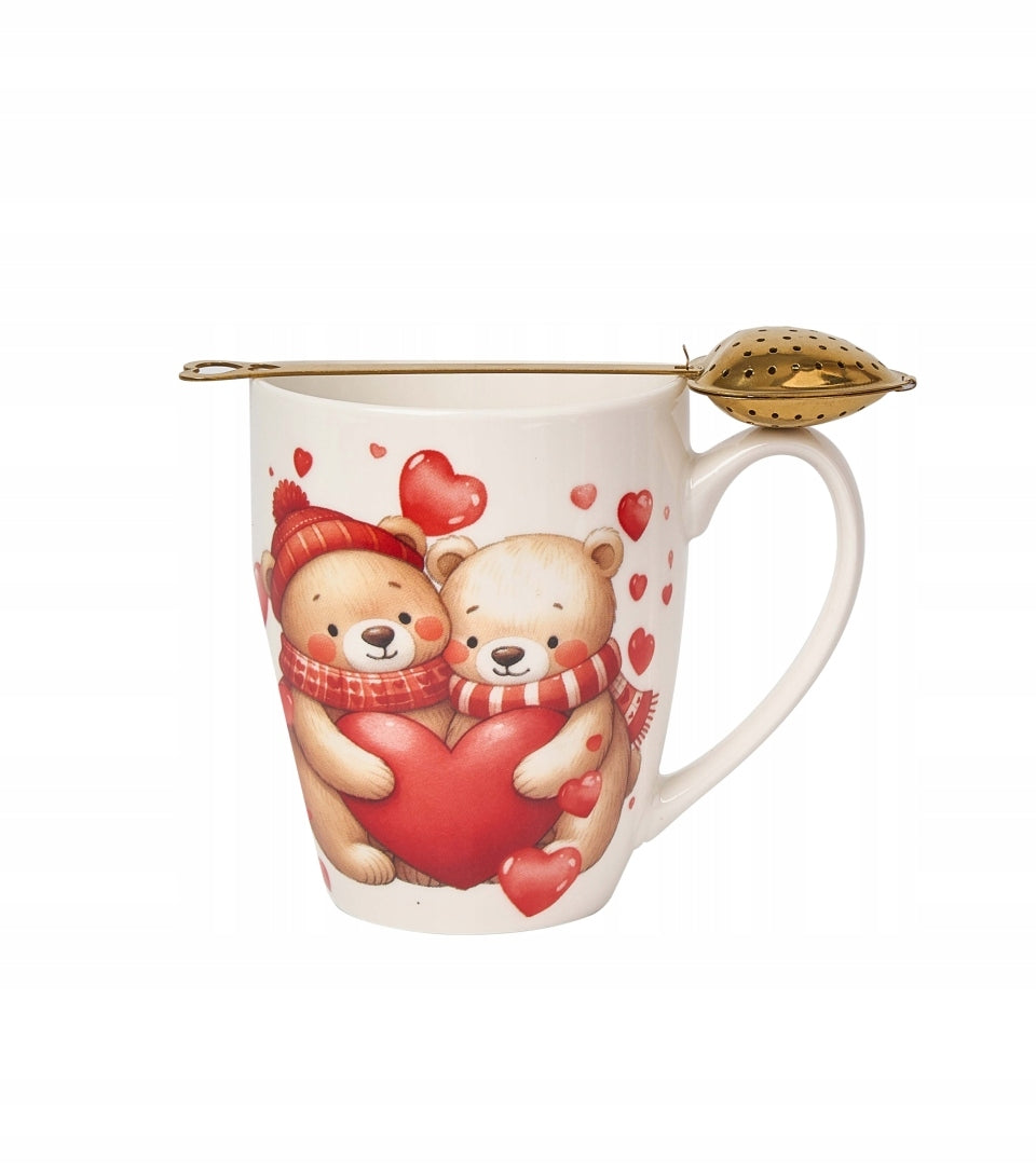 Kubek z zaparzaczem Serce 360 ml Misie z Sercami Porcelana Prezent