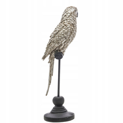 Figurka srebrna papuga papużka na stojaku 27cm ptak dekoracja