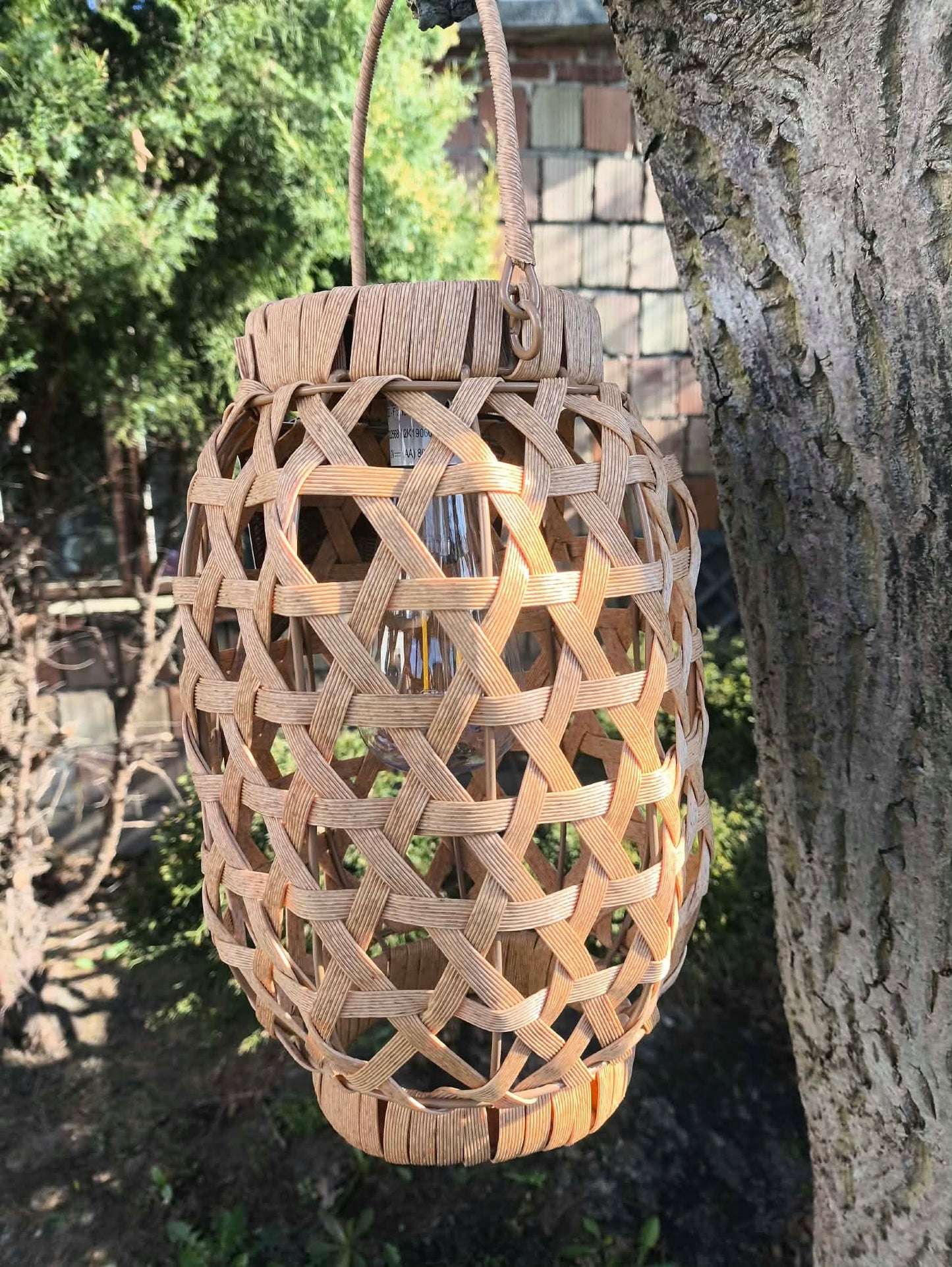 Lampion solarny rattanowy LED wiszący ogrodowy balkonowy 28 cm pleciony