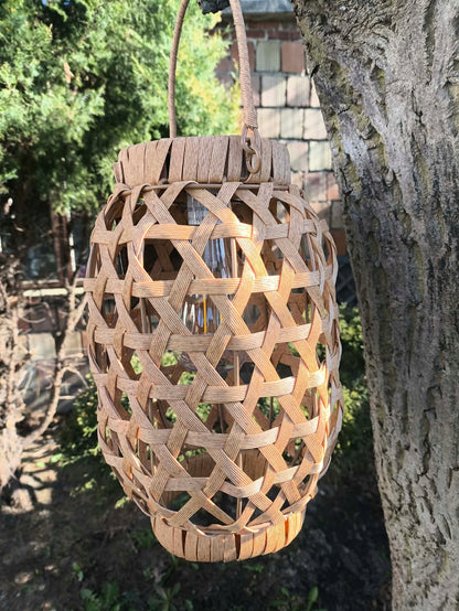 Lampion solarny rattanowy LED wiszący ogrodowy balkonowy 28 cm pleciony