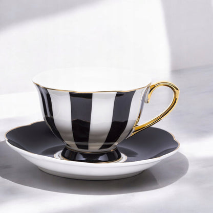 Komplet filiżanek porcelanowych 2szt. biało-czarne złote