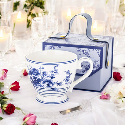 kubek porcelanowy w pudełku niebieski wzór zestaw na prezent filiżanka