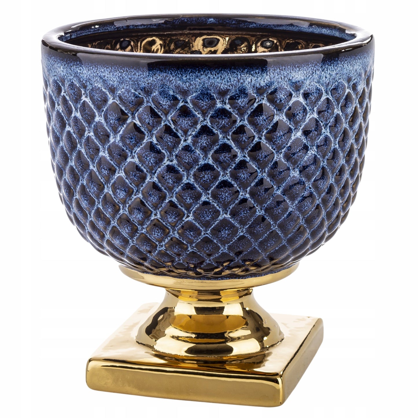 Osłonka ceramiczna granatowo-złota elegancka donica glamour do salonu