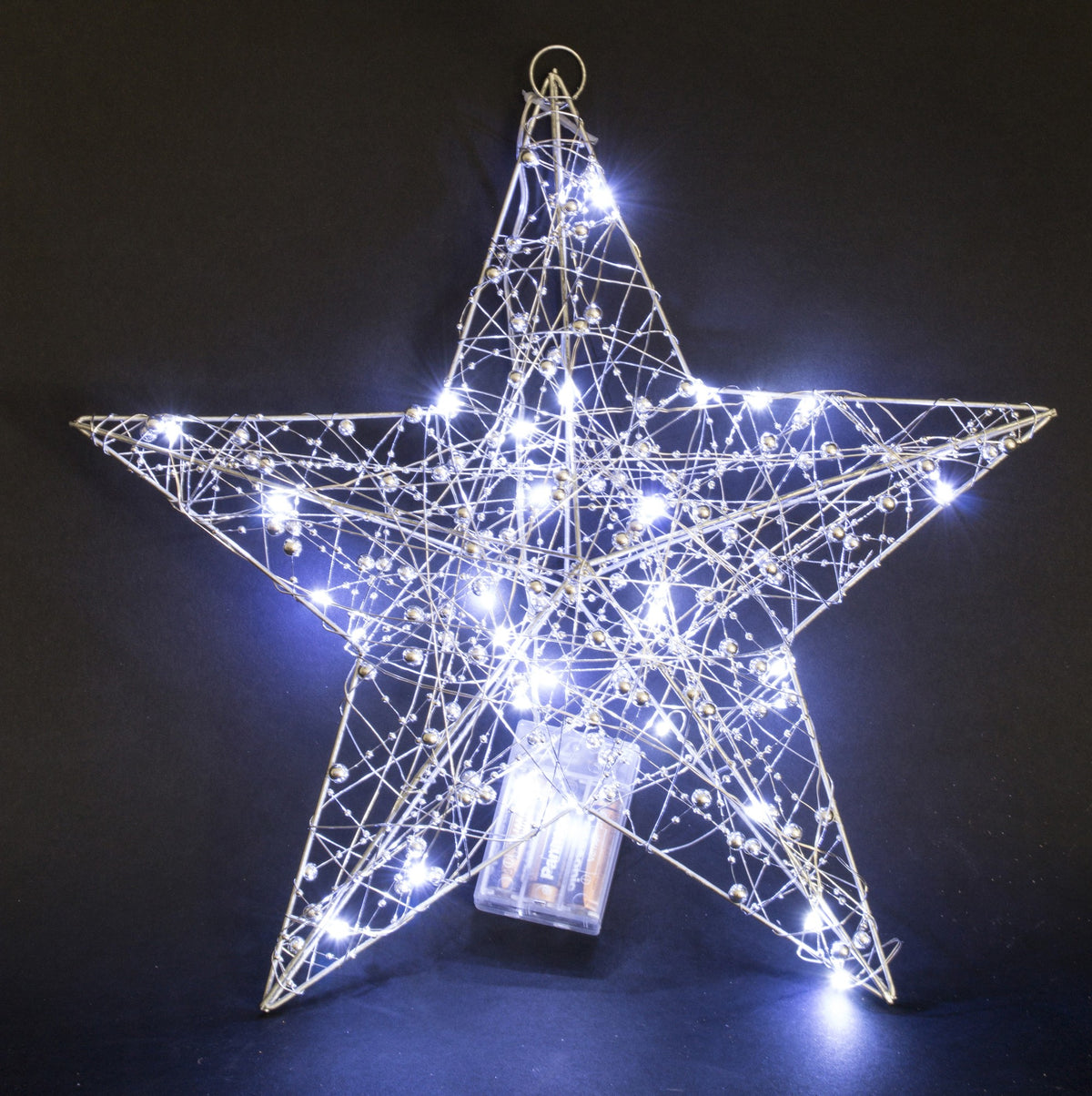 Ozdoba gwiazda LED metalowa srebrna 40x40x9 cm